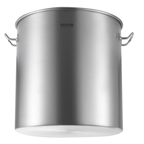 VEVOR Stainless Steel Stockpot, 100 Quart Large Cooking Pots, Cookware Sauce Pot with Basket, Lid, and Handle, Heavy Duty Commercial Grade Stock Pot, Sanding Treatment, for Large Groups Events Silver - size: 100 Quarts