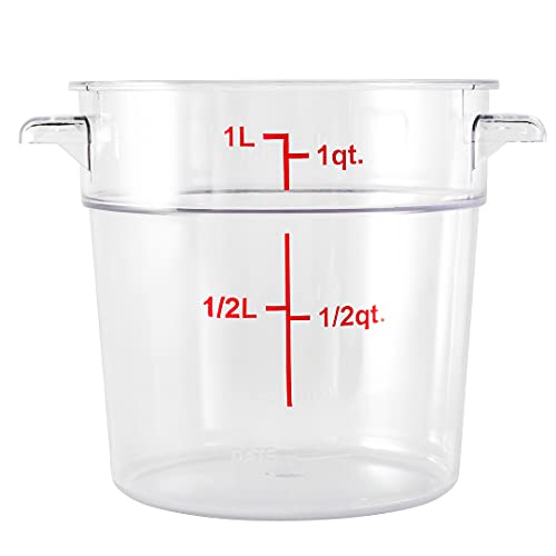 Restaurantware Met Lux 1 Quart Food Storage Container, 1 Round Commercial Storage Container - Lid Sold Separately, With Volume Markers, Clear Plastic Food Prep Bucket, Space-Saving Storage - size: 1 qt, style: 1 Count