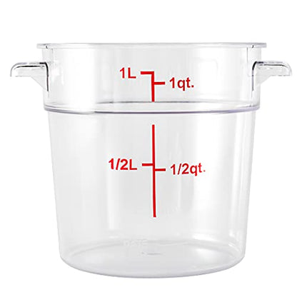 Restaurantware Met Lux 1 Quart Food Storage Container, 1 Round Commercial Storage Container - Lid Sold Separately, With Volume Markers, Clear Plastic Food Prep Bucket, Space-Saving Storage - size: 1 qt, style: 1 Count