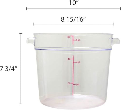 TrueCraftware- 6 Quart Clear Round Food Storage Container Polycarbonate- Commercial Reusable Food Container Canister with Measurement Markings for Meal Prep Pantry Kitchen - size: 6 Quart