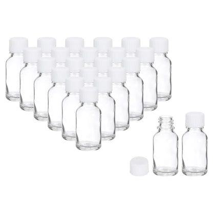 PATIKIL 0.5oz(15ml) Glass Sample Bottles, 24Pcs Round Bottle Dispensing Bottles with White Poly Cone Cap for Reagent Liquids, Juice, Perfume Hot Sauce Ginger Shots, Transparent - color: Clear,White, size: 0.5 oz
