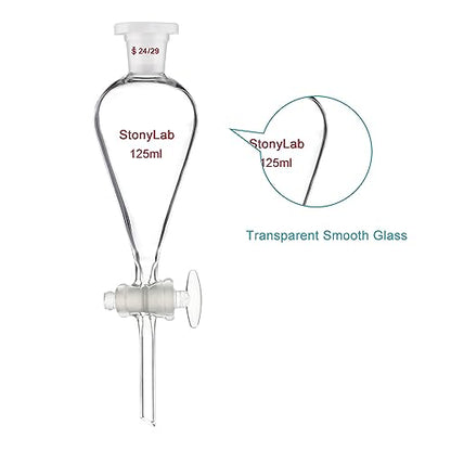 stonylab Separatory Funnel with Glass Stopcock Valve, Borosilicate Glass 24/29 Joint Funnel for Laboratory Accurate Liquid Separation, 125 ml