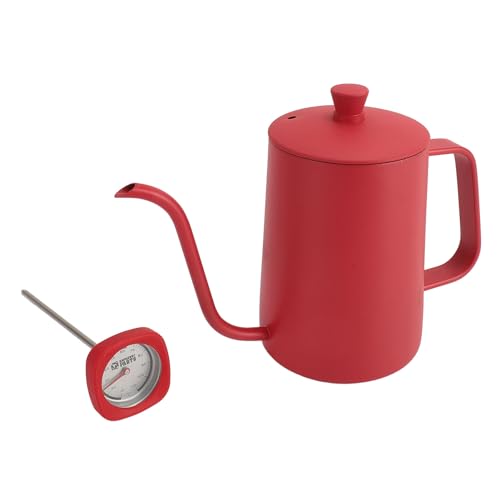 Pour Over Coffee Kettle, Gooseneck Stainless Steel Kettle, 600ml Precision Pouring Pot with Thermometer, Red Teapot for Home Brewing Coffee Tea