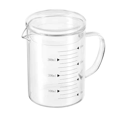 Patikil 350ml Glass Measuring Cup, 3.3 Borosilicate Graduated Black Printed Scale Liquid Measure Cups Beaker with Glass Lid and V-Shaped Spout for Kitchen - color: Black, size: 350ml