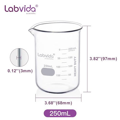 12pcs 250ml Upgrated Thick Glass Beakers, Griffin Low Form Beaker Set with Double Scale, 3.3 Boro, LVA023 - style: 12pcs of Vol.250ml