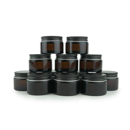 Glass Amber 1oz Jar - 12 Packs, Lead-Free Empty Round Jars For Beauty Products, Lotion, and Powders - Black Lid - Small Candle Jars - size: 1oz