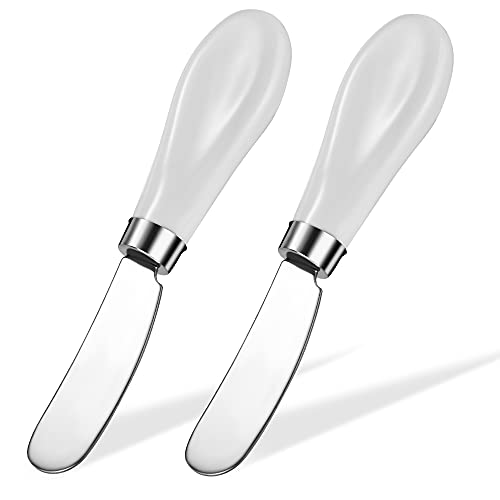 Stainless Steel Butter Spreader Knife 2 Pack with Handle for Kitchen White | Dishwasher Safe, for Soft & Hard Cheese, Jam, Cold Butter - color: White 2 Pack Without Holes