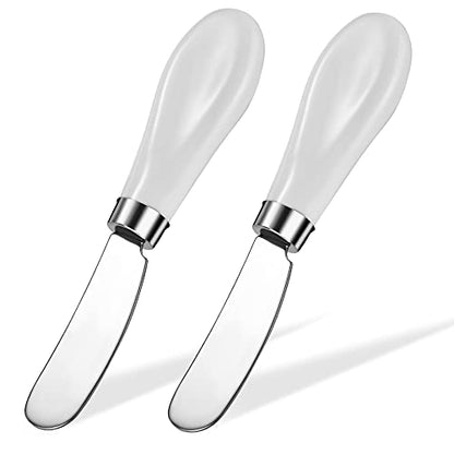 Stainless Steel Butter Spreader Knife 2 Pack with Handle for Kitchen White | Dishwasher Safe, for Soft & Hard Cheese, Jam, Cold Butter - color: White 2 Pack Without Holes