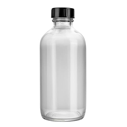 Vetri 8 oz Boston Round Clear Glass Bottle - with Black Phenolic Cap - 2 1/2" x 2 1/2" x 5 1/2" - color: Clear, size: 8 oz