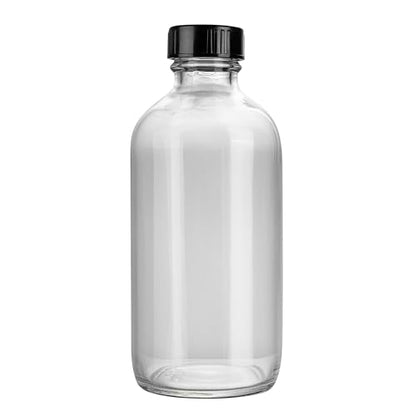 Vetri 8 oz Boston Round Clear Glass Bottle - with Black Phenolic Cap - 2 1/2" x 2 1/2" x 5 1/2" - color: Clear, size: 8 oz