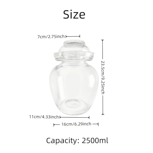 Fermentation Jar, 2.5 Liter Pickle Kimchi Jar with Water Seal Lid | Food Grade, Clear Glass, Wide Mouth, for Making Pickles Kimchi Sauerkraut and Fermenting Vegetables Fruits, Wine Brewing - size: 0.66 Gallon