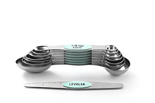 Spring Chef Stainless Steel Magnetic Measuring Spoons Set of 8 with Leveler, Metal Teaspoon & Tablespoon Measuring Spoons, Fits in Spice Jars, Kitchen Gadgets for Baking & Cooking - Set of 2 - Mint - color: Mint, size: 2-Pack