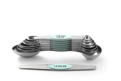 Spring Chef Stainless Steel Magnetic Measuring Spoons Set of 8 with Leveler, Metal Teaspoon & Tablespoon Measuring Spoons, Fits in Spice Jars, Kitchen Gadgets for Baking & Cooking - Set of 2 - Mint - color: Mint, size: 2-Pack