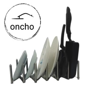 oncho Dish and lid dryig Storage, Stainless Steel, 6 Adjustable compartments for Kitchen cabinets - Expandable, Adjustable and Minimalist Design (14.5x10 cm, Silver) (Home)
