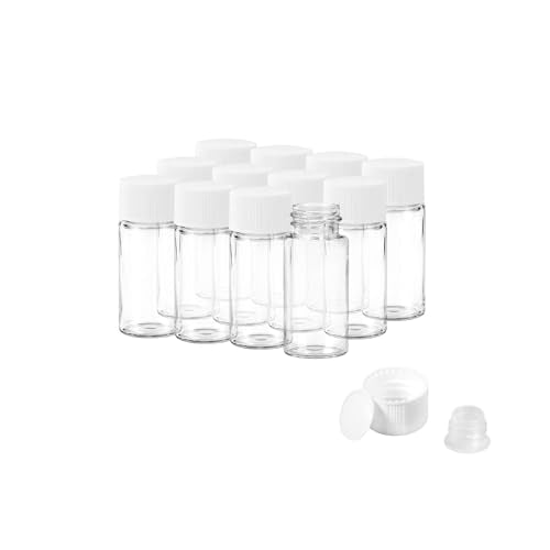 10ml Clear Glass Vials with Screw Caps and Plastic Stoppers, Small Liquid Sample Vial, Leak-Proof Vial, 12PCS(White Cap) - color: CLEAR, size: 10ml