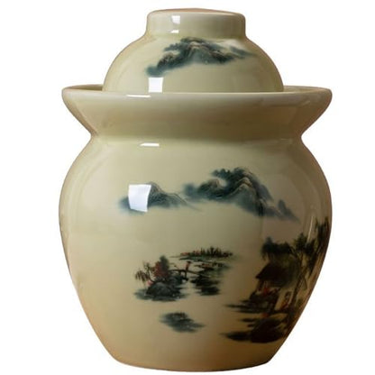 Ceramic Fermenting Crock with Water Seal Airlock Lid, Traditional Chinese Fermentation Crock Stoneware Pickling Pot for Pickles, Kimchi, and Fermented Probiotic Food,Beige,1.5L - color: Beige, size: 1.5L