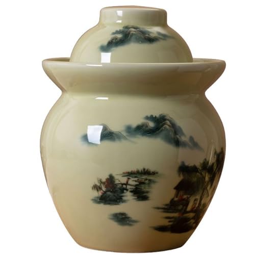 Traditional Chinese Stoneware Fermentation Crock with Water Seal Lid, Ceramic Pickling Pot, 1 Pcs(Beige,0.6L) - color: Beige, size: 0.6L