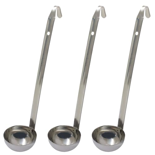 Hitefu 3 Pcs Stainless Steel Soup Ladle Set, 2 oz | Pouring Rim, Long Hooked Handles, For Cooking & Serving, Soup, Sauce, Stews - size: 2 oz