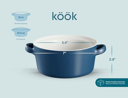 Kook Soup Crocks, Ceramic Stackable Bowls, Broil, Oven, Microwave and Dishwasher Safe, with Handles, For Casserole, Pasta, Cereal, Capacity 18 oz, Set of 4, (Matte Blue) - color: Matte Blue