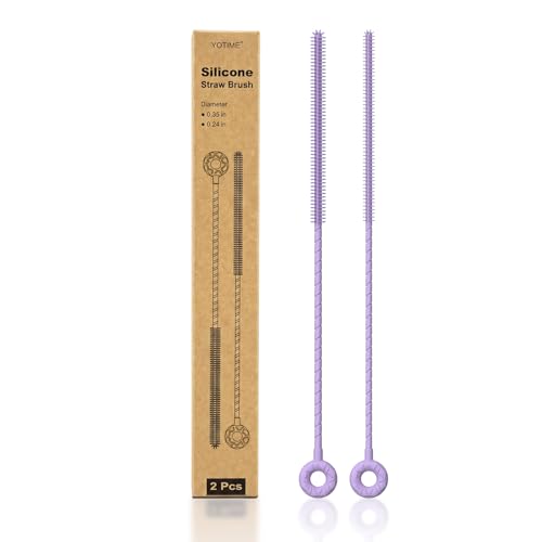 YOTIME Silicone Straw Cleaner Brush, 2 Pcs Reusable Straw Brush(6mm+9mm) for Cleaning Narrow & Wide Straws, Tumblers, Purple - color: Purple