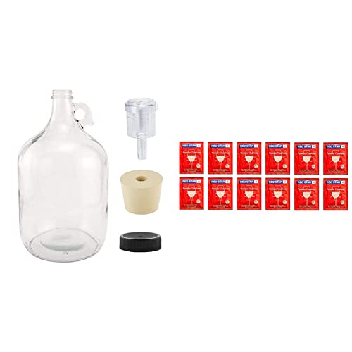 North Mountain Supply 1 Gallon Glass Fermenting Jug,2-Piece Airlock,Black Plastic Lid - Set of 1 & RS-PC-12 Red Star Premier Classique Wine Yeast - Pack of 12 - Fresh Yeast