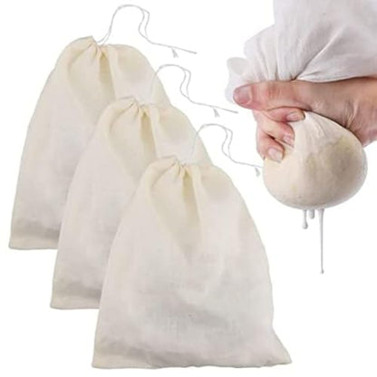 Nut Milk Bag & Cheese Cloth Bag (3 pack,10"x 12") 100% Unbleached Cotton Cheesecloth Bags for Tea/Yogurt/Juice/Wine/Soup/Herbs, Durable Washable Reusable Almond Milk Strainer for Food Straining