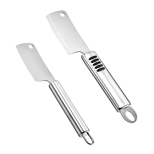 VICASKY 2pcs Stainless Steel Mini Cleaver with Slip Grip Multipurpose Chopping and Cheese Butter Knife for Home Kitchen Rust Resistant Utensils for Food Prep and Catering Use