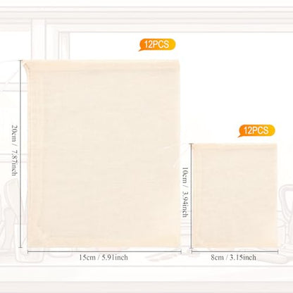 Boao 24 Pcs Spice Cooking Cheesecloth Bags for Straining Reusable Empty Tea Drawstring Soup Muslin Bags(3 x 4 Inch, 6 x 8 Inch) - size: 3 x 4 Inch, 6 x 8 Inch