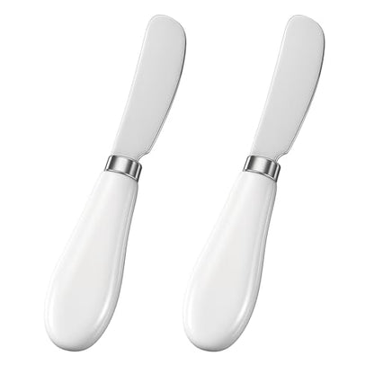 Thinp 2 Pcs Cheese Spreader, Butter Spreader Knives Stainless Steel Cheese Spreaders Knives with Porcelain Handles Multipurpose Sandwich Spreaders for Spreading Jam, Pastry (White & Silver)