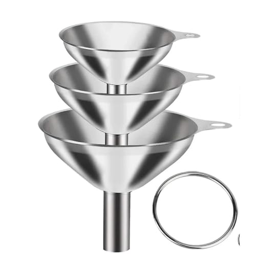 Metal Stainless Steel Funnel, Large Medium Small Funnel Set of 3, Food Grade Mini Funnels for Kitchen Use Filling Bottles Flask Cooking