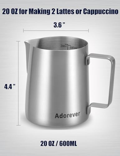 Milk Frothing Pitcher, 20oz Stainless Steel Milk Frother Cup Steaming Pitcher, Cappuccino Espresso Accessories Coffee Bar Barista Tools, Metal Steamer Cup Milk Jug with Latte Art Pen, Matte Steel - color: A Silver Matte, size: 20 Ounces