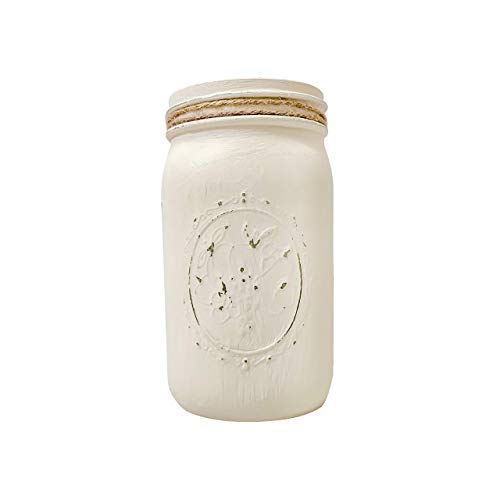 Ivory Painted Mason Jar | Vase for Flowers | 32 oz Quart Wide Mouth | 7" Height | Rustic Farmhouse Decor | Boho Decor | Kitchen Utensil Holder | Off White Vase | Flower Vase for Bouquet