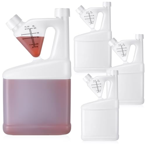 4 Pcs 32oz Tip Measure Containers Tip and Pour Measuring Containers HDPE Chemical Measuring Cups with Lids Plastic Bottle, up to 4oz Capacity (32oz)