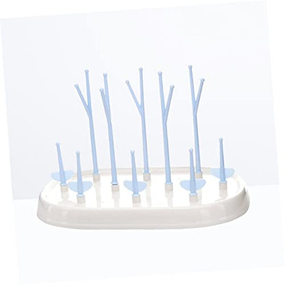Toddmomy Multifunctional Bottle Drying Rack Tree Branch Organizer with Flexible Arms and Removable Tray Eco Friendly Plastic Bottle Holder for Countertop Space Saving Blue Design