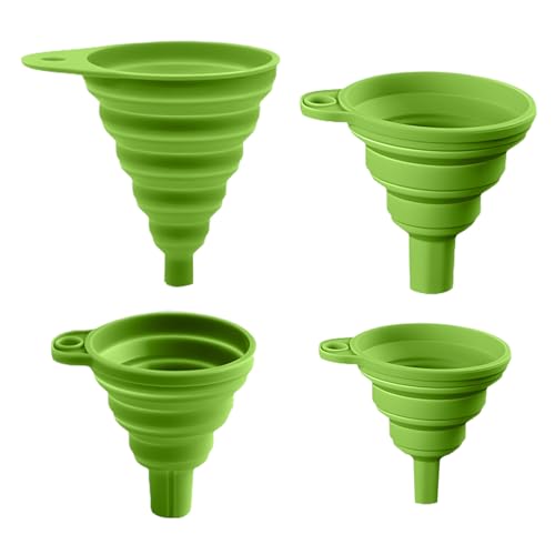 4 Pack Collapsible Silicone Funnels Kitchen Use Foldable Food Grade Liquid Transfer Tools Oil Water Spice Jar Bottle Filling, 12 g, 15 g, 20 g, 35 g - color: Green, size: 4Pack