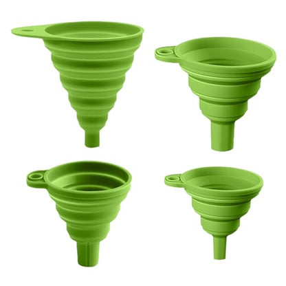 4 Pack Collapsible Silicone Funnels Kitchen Use Foldable Food Grade Liquid Transfer Tools Oil Water Spice Jar Bottle Filling, 12 g, 15 g, 20 g, 35 g - color: Green, size: 4Pack