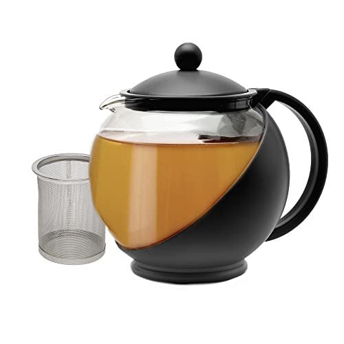 Primula Half Moon Teapot with Removable Infuser, Glass Tea Maker with Reusable Fine Mesh Stainless Steel Filter, Dishwasher Safe, 40-Ounce, Black - color: Black
