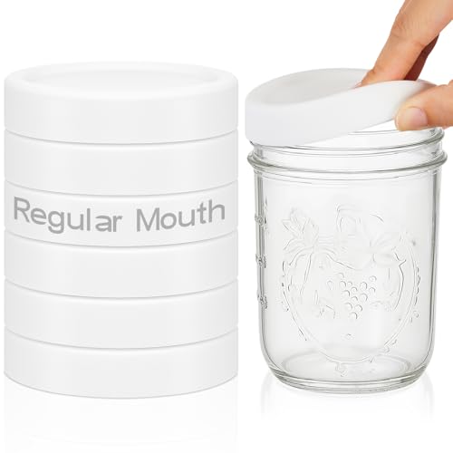 Teenyyou 6 Pcs Silicone Lids Mason Jar Lids Thickened Leak Proof Lid for 70mm Mouth Mason Jars, Reusable Large Canning Jar Caps(White) - color: White, size: 70 mm