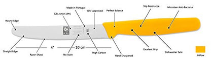 ICEL 4.25 Inch Straight Edge Round Tip Paring Knife, High Carbon German Stainless Steel Blade, Factory-Sharp Edge, Non-Slip Textured Yellow Polypropylene Handle - color: Yellow