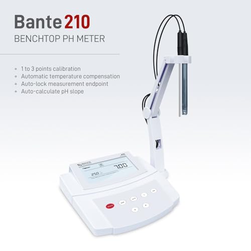 Bante 210 Benchtop pH Meter | Lab pH Meter for Routine Measurements, ±0.01 pH Accuracy, 3 Points Calibration, Equipped with pH Electrode, Temperature Probe and Buffers