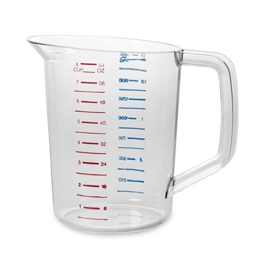 Rubbermaid Commercial Products Bouncer Clear Measuring Cup, 8-Cup/2-Quart, Clear, Strong Food Grade, Easy Read for Liquid/Dry Ingredients, for Home/Professional Kitchen (Pack of 6) - size: 2 Qt (Pack of 6)