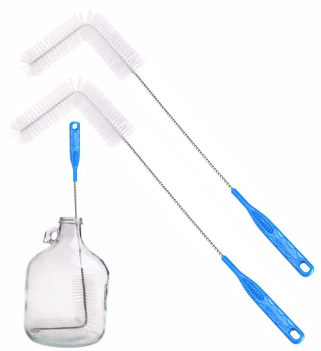 Carboy Brush, Cleaning 2 Piece 30 inch Nylon Brushes, and Stainless Steel Extended Handle Water Bottle Brushes for 3 5 6 6.5 Gallon Glass Jugs Fermenters L-Bend Wire DHUAYT47665