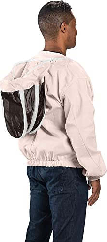 Bees & Co K74 Natural Cotton Beekeeper Jacket with Fencing Veil - size: Large