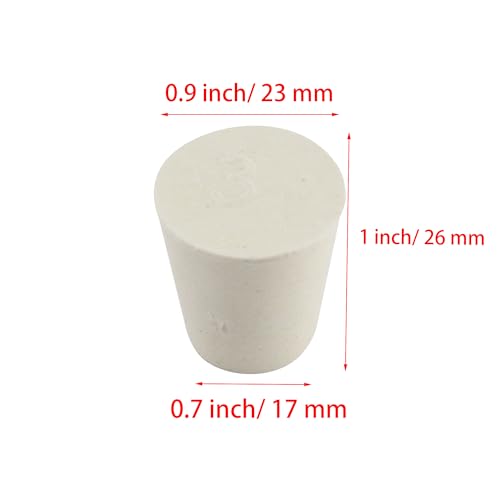White Tapered Shaped Solid Rubber Stopper, Size 3#" 0.9x0.7x1inch / 23x17x26mm, 10 per Package - size: 3#,10pcs