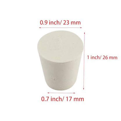White Tapered Shaped Solid Rubber Stopper, Size 3#" 0.9x0.7x1inch / 23x17x26mm, 10 per Package - size: 3#,10pcs