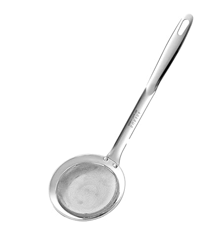 Ugotit Fat Skimmer Spoon, 304 Stainless Steel Fine Mesh Strainer, Grease Skimmer & Soup Skimmer for Hot Pot, Removing Grease, Oil Separator Kitchen Strainer Spoon for Soup Broth Asian Cooking - color: Flat Handle 4.3inch