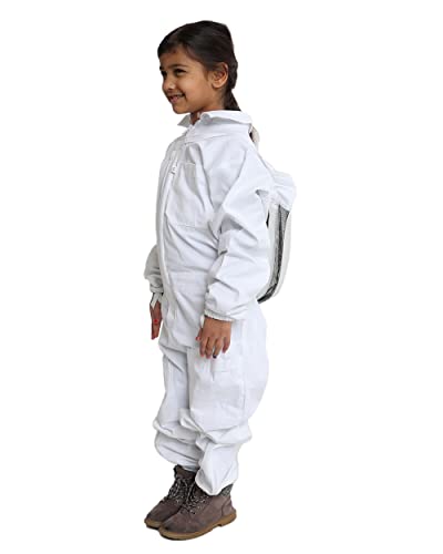 FOREST BEEKEEPING SUPPLY- Kids Full Body Bee Suit. Cotton twill soft to Children’s skin tuff to bee Stings with Veil - color: Cotton Suit, size: Small