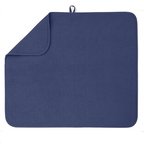 Bellemain XXL Dish Mat Microfiber Dish Drying Mat, Super absorbent (16" x 18", Navy) - color: Navy, size: 16" x 18"