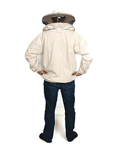 Beekeeping Jacket with Round Veil and Gloves, Natural Canvas Bee Jacket with Durable YKK Brass Zippers for Professional & Hobby Beekeepers (Large) - size: Large