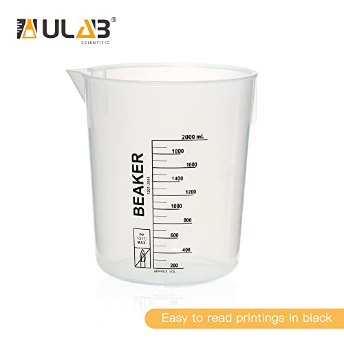 ULAB Scientific Stackable Graduated Plastic Beakers, Vol.2000ml(68oz), with Easy-to-Read Printings in Black, UBP1015 - style: Vol.2000ml with black printings
